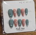 Set 9 — Teal & Rose Almond Press-On Nail Set