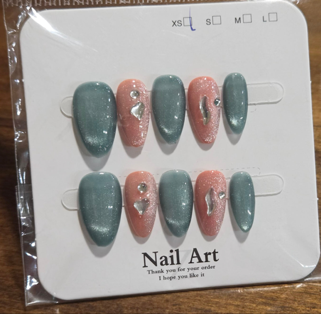 Set 9 — Teal & Rose Almond Press-On Nail Set