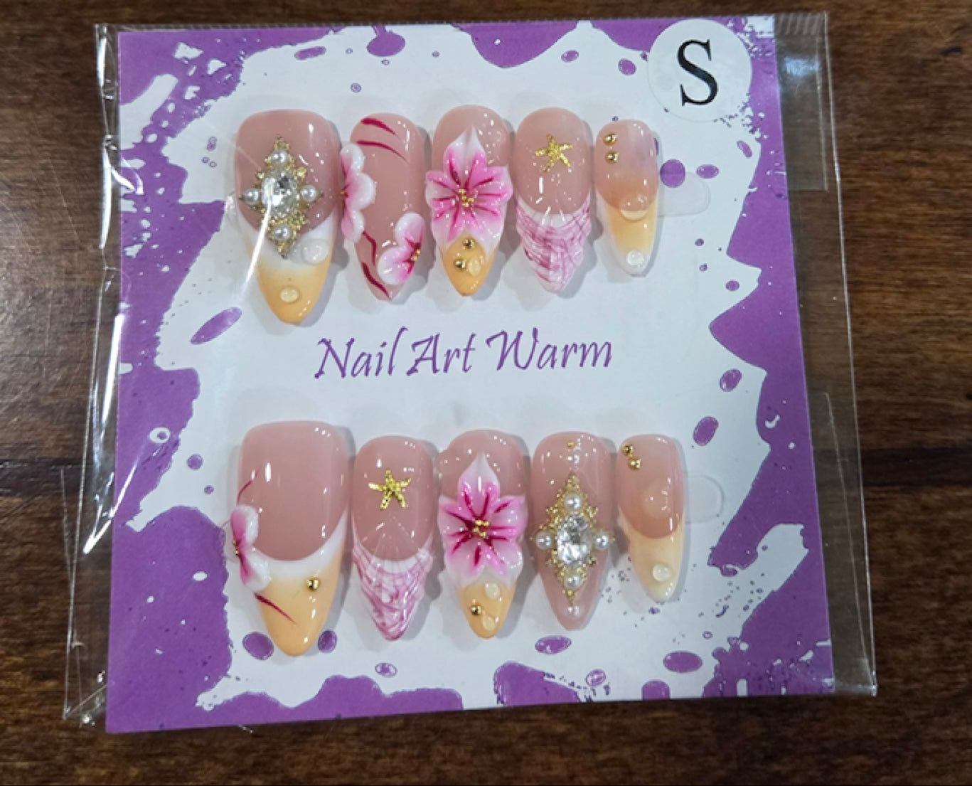 Nude Blush 3D Floral Almond Press-On Nail Set