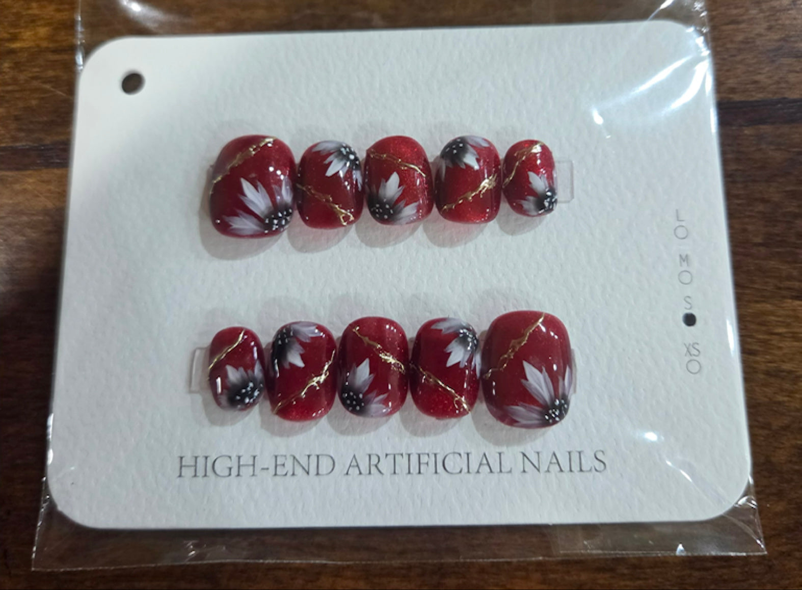 Red Floral Kintsugi Press-On Nail Set