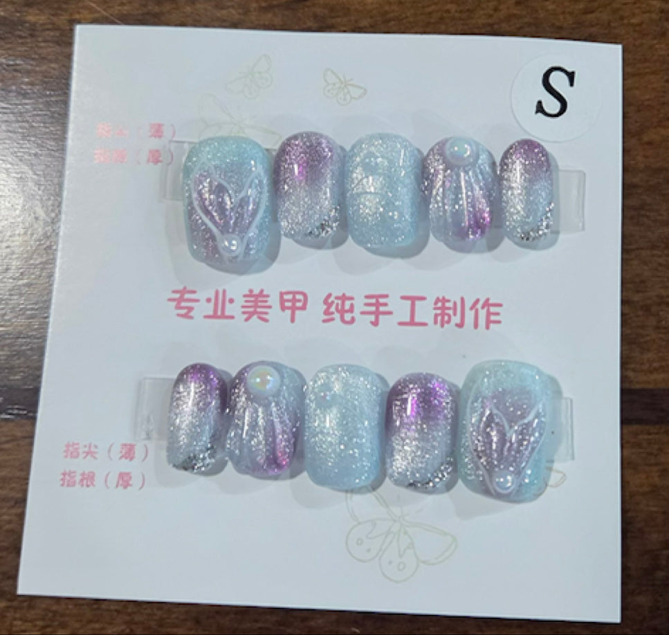 Ice Blue & Purple Mermaid Press-On Nail Set