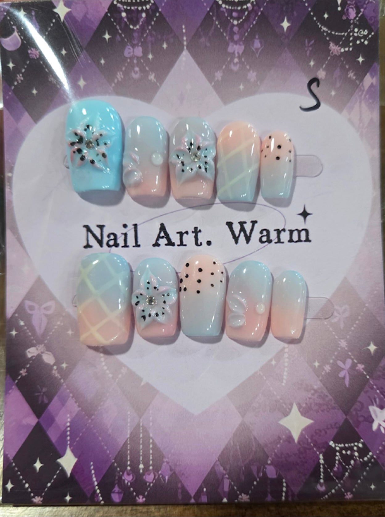Blue Peach Ombre Snowflake Press-On Nail Set