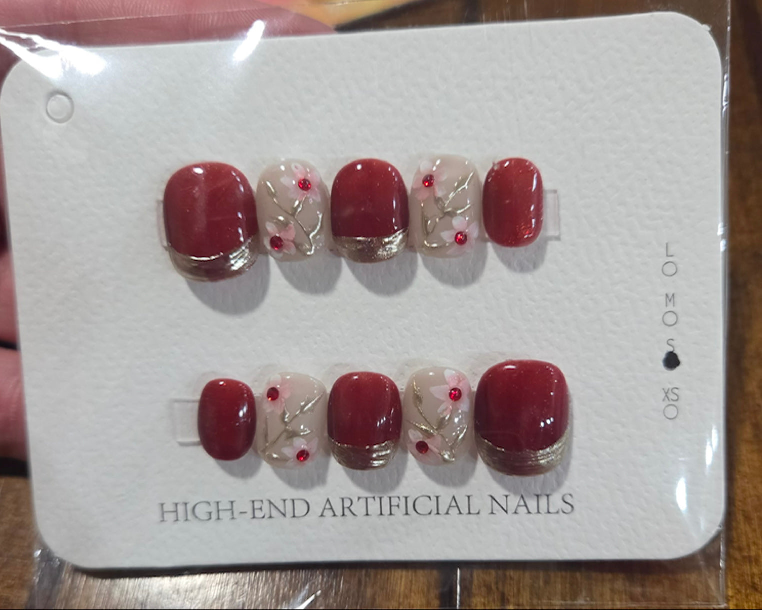 Red Floral Gold Vine Press-On Nail Set