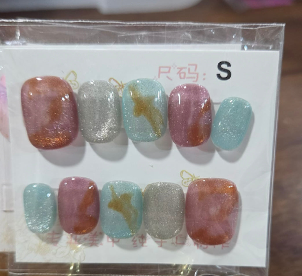Terracotta Mint Marble Gold Swirl Press-On Nail Set